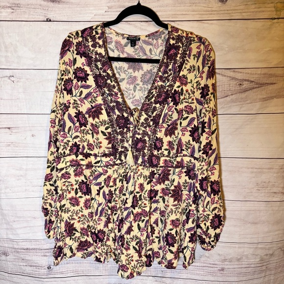 Torrid Bohemian Fit and Flare Long Sleeve Floral V-Neck Blouse 1X - Picture 2 of 8